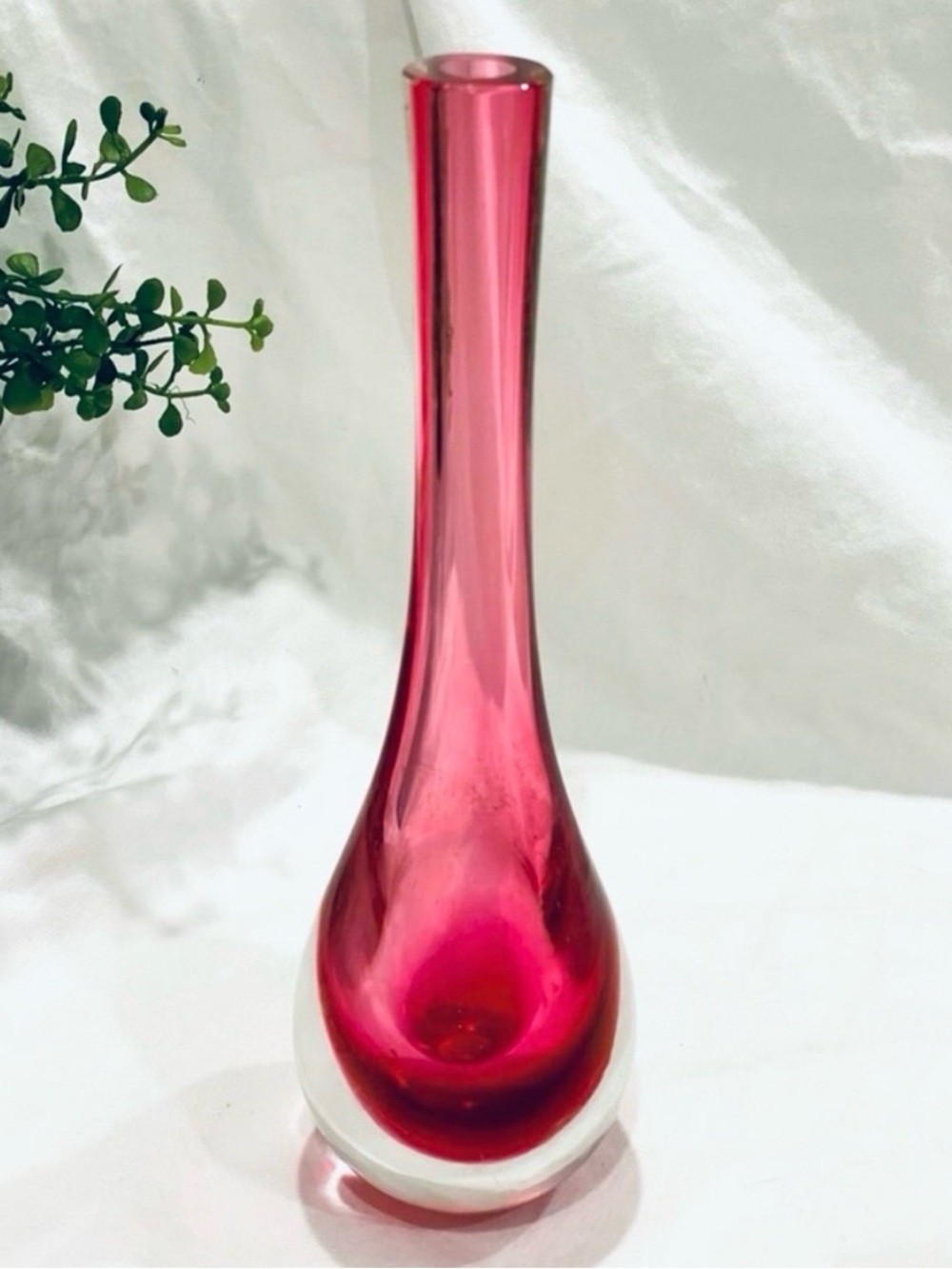 Vintage Murano Summerso Blown Glass Teardrop Bud Vase | Cranberry | Magenta |GUC
